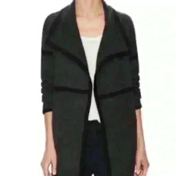 Eileen Fisher 100% cashmere gray contrast waterfall open front cardigan - Picture 1 of 9